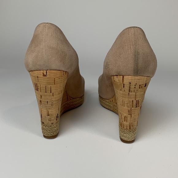 Prada Velvet Suede Wedge Peep Toe Cork Espadrille Blush sz 36.5 - Picture 4 of 7